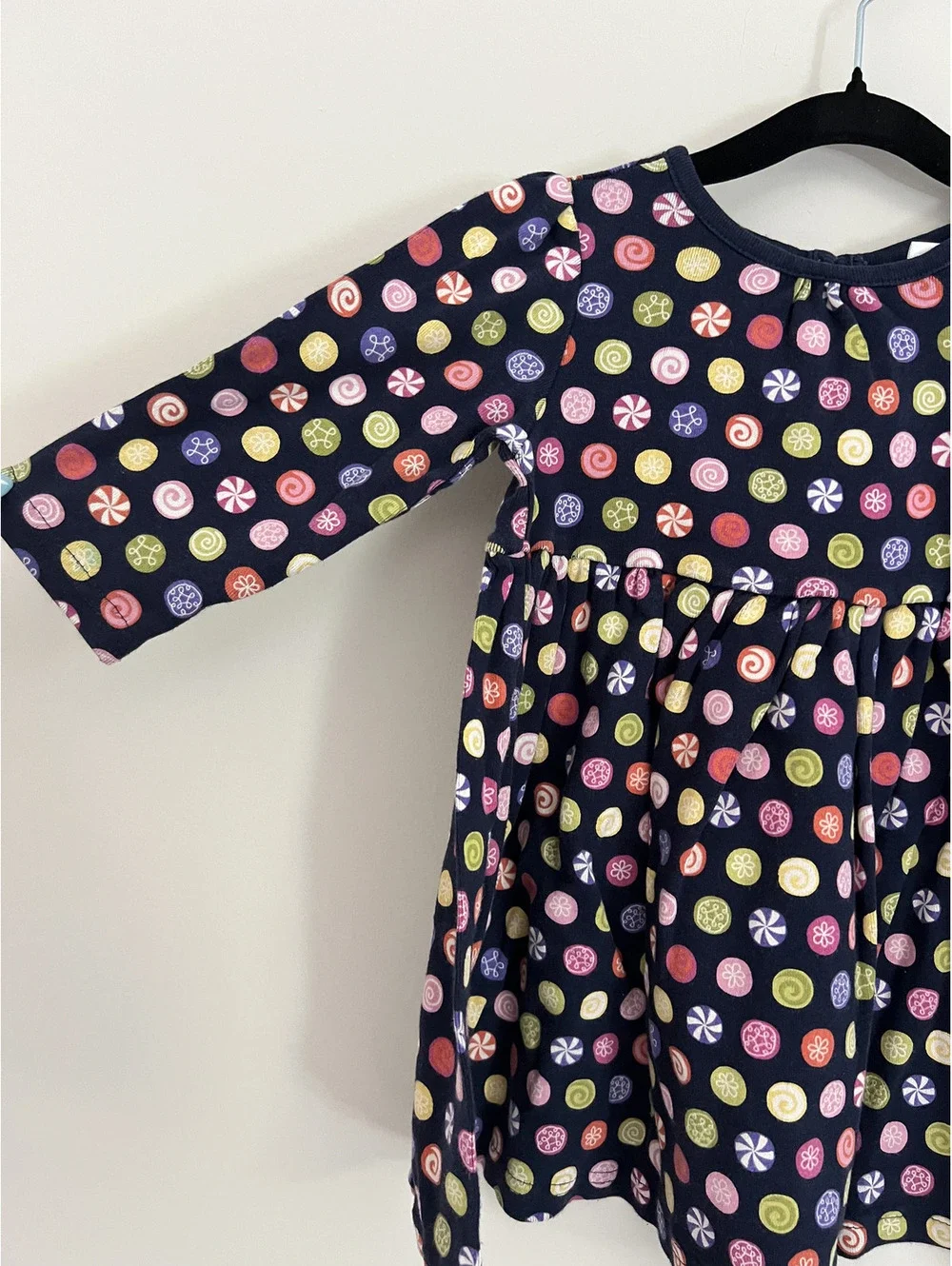 Y2K Gymboree 2008 Navy Candy AOP Long Sleeve Dress